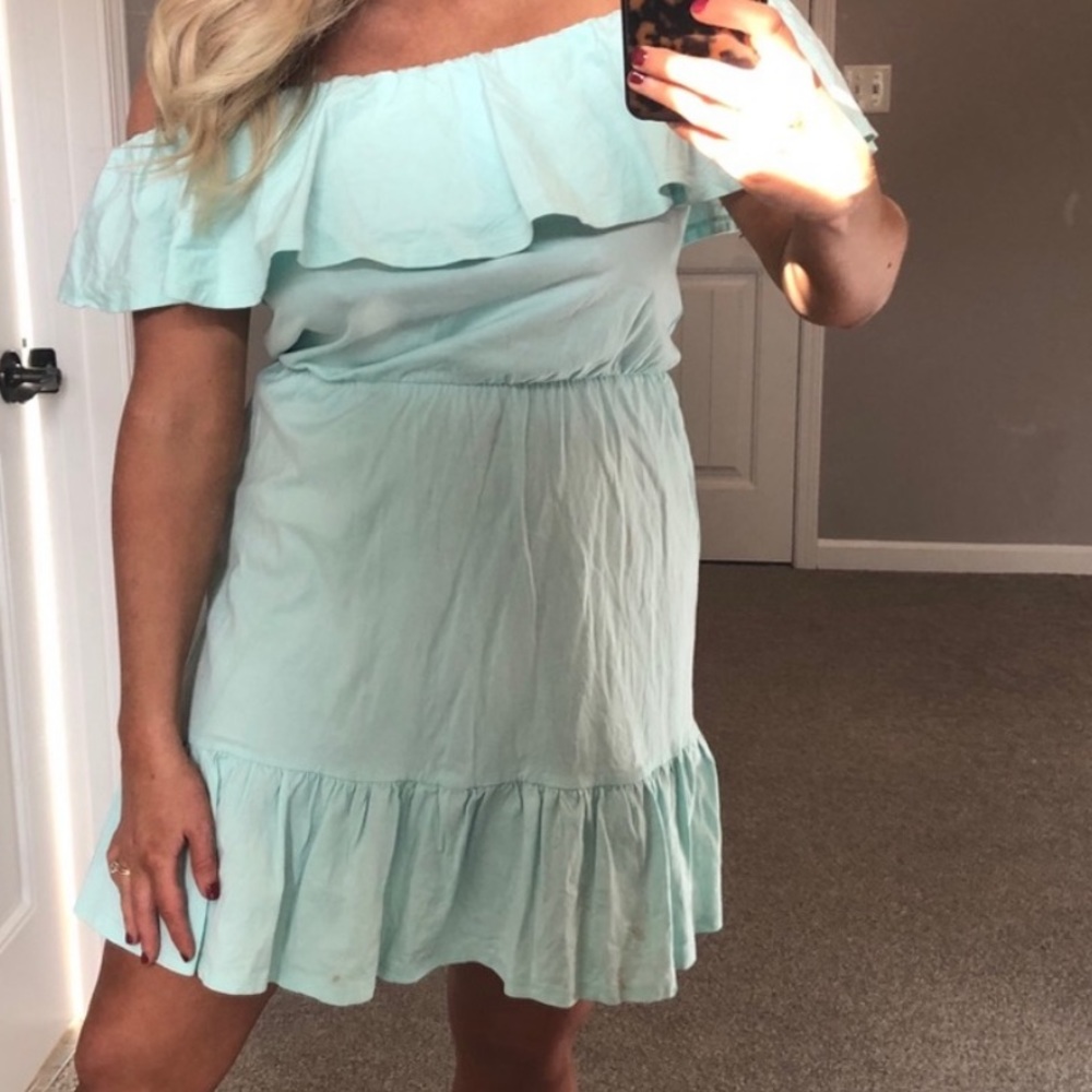 ASOS Mint Green Ruffle Off Shoulder Dress
